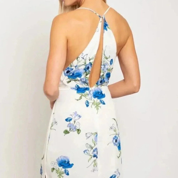 blue floral side slit Maxi Dress - Picture 4 of 6